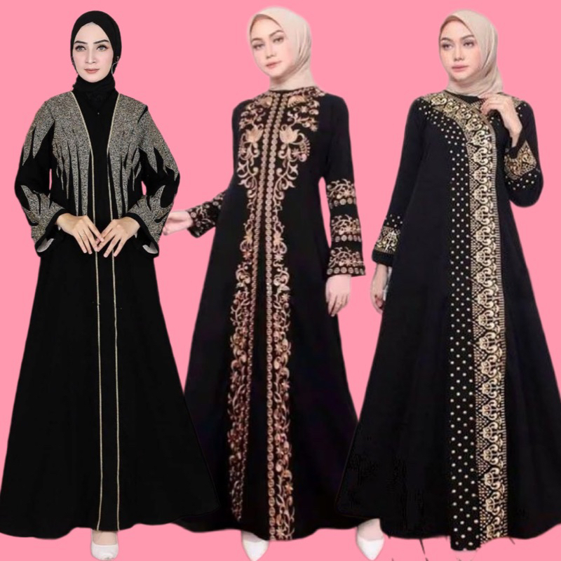 Abaya hitam bordir piramid gamis arab turkey dress renda dubai polos