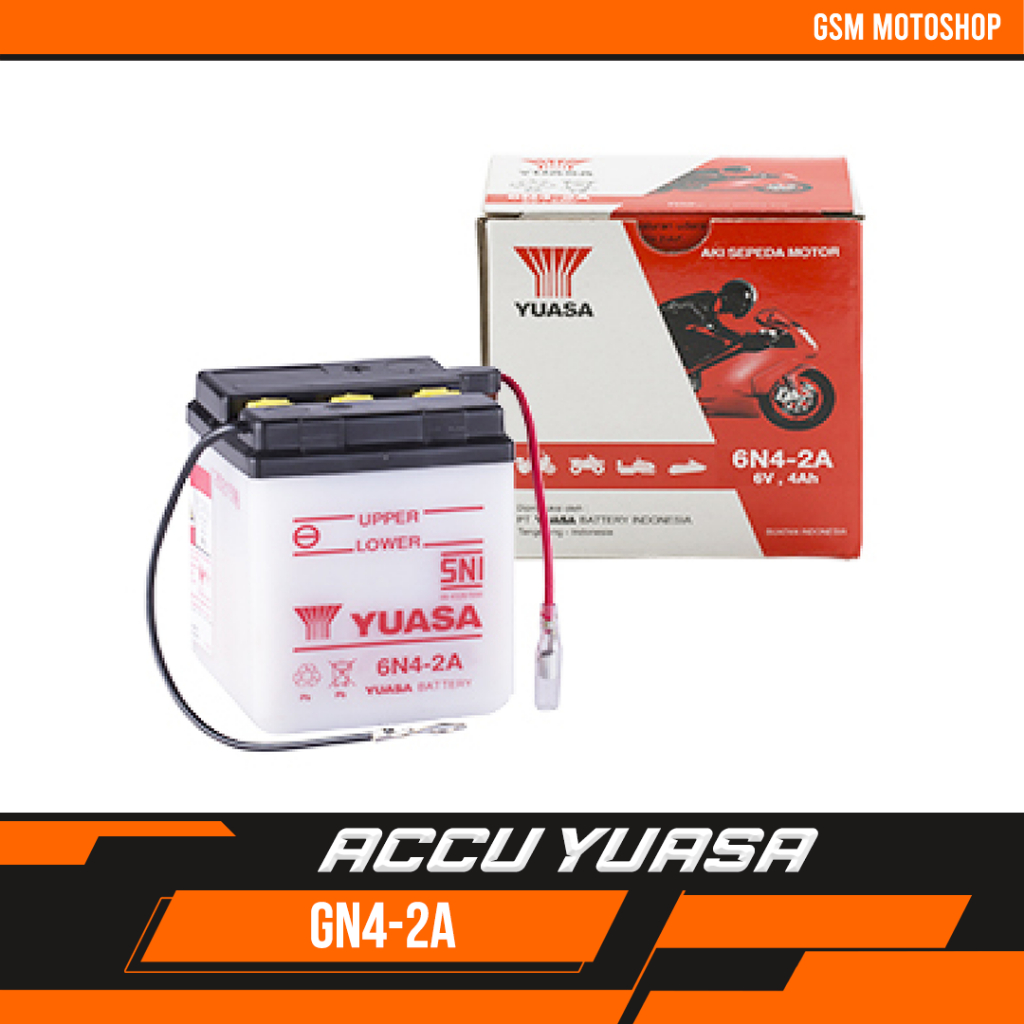 Accu 6N4-2A Yuasa / Aki 6N4-2A / Accu Motor A-100 series th 90', GP-100/125 th 90', FR 80 th 90', TR