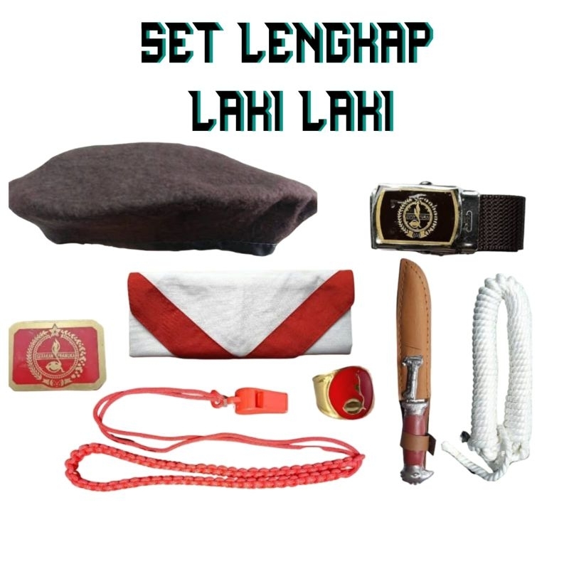 set perlengkapan pramuka siaga anak sd topi baret hasduk pisau peluit pramuka laki laki / perlengkap