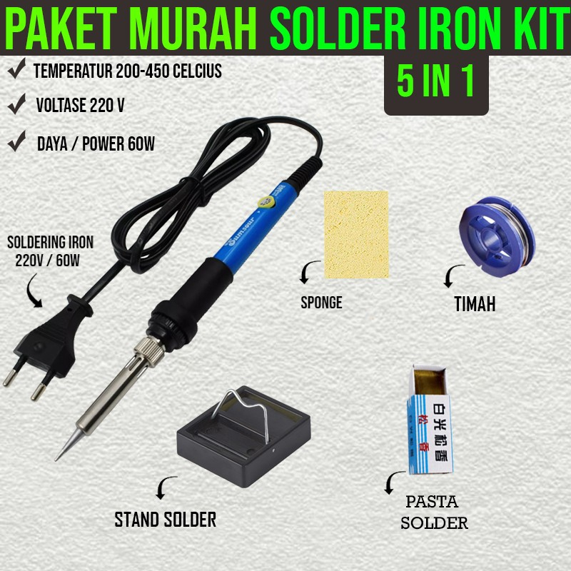 Solder Listrik 60 Watt Adjustable Temperatur Solder Kit Set 5 in 1