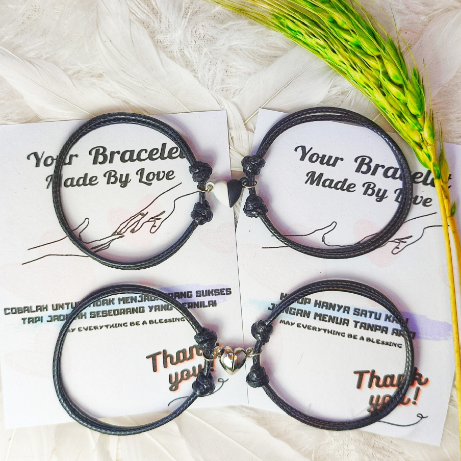 Gelang Magnet Couple Love Silver || Love Hitam Putih || Gelang Korea Polos 2mm