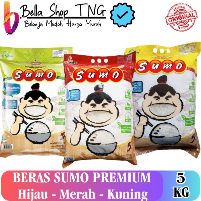 

Beras Sumo Premium Kemasan Merah / Hijau Beras Putih 5 Kg - sumo Merah