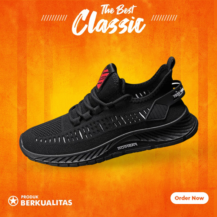 Sepatu Sport Sneakers Pria Hitam Kets Running Import Keren Z34