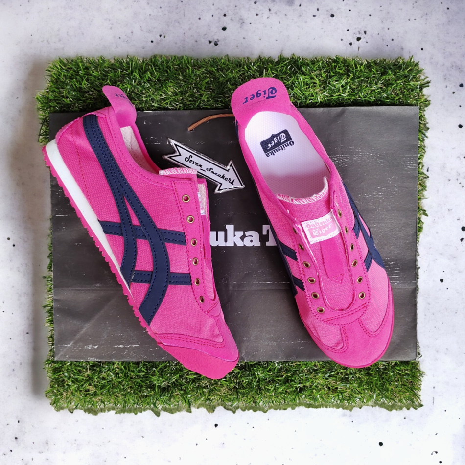 Sepatu Slip On Wanita Pink Navy Bahan Kanvas Tanpa Tali