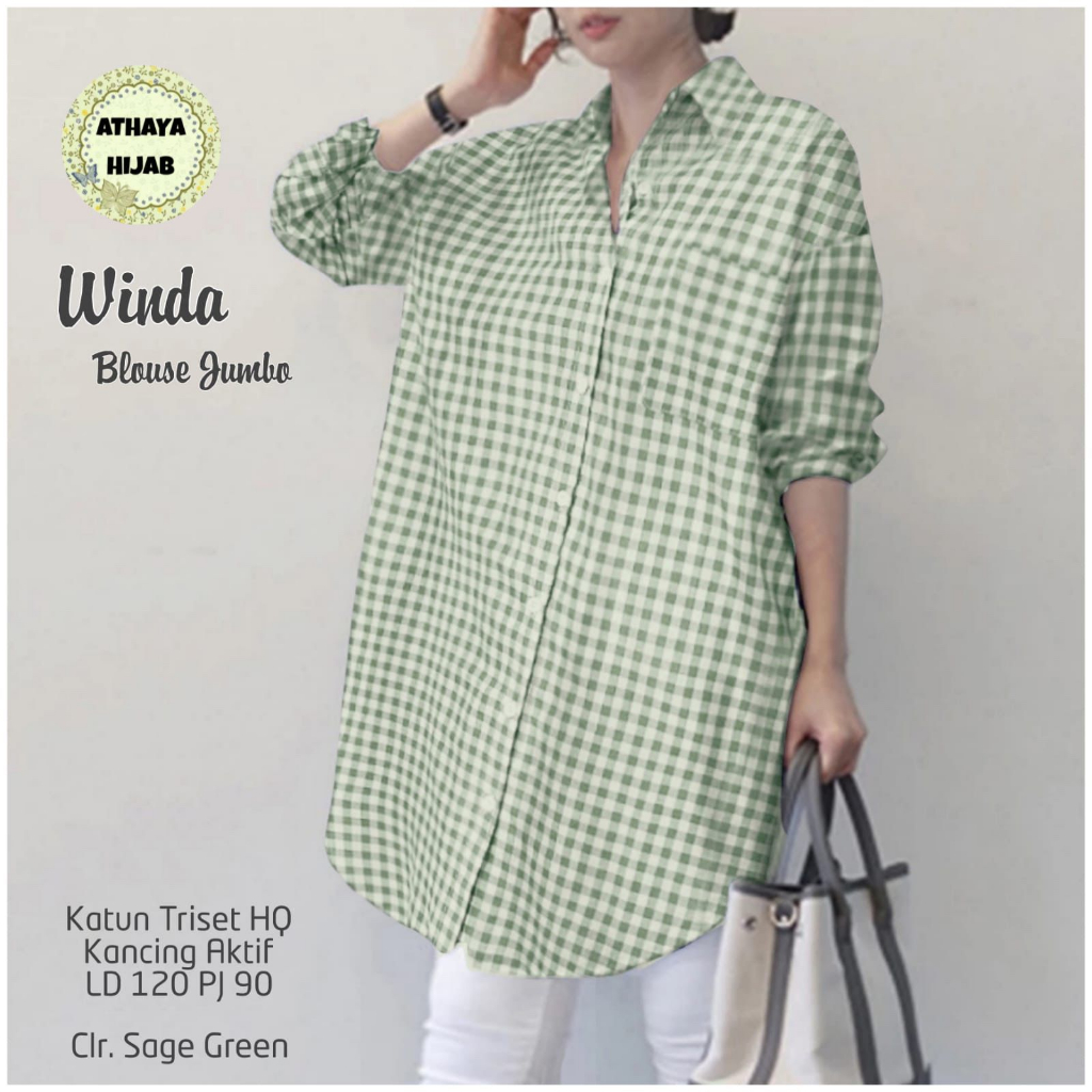 Winda Blouse Kemeja Atasan Wanita Jumbo Cotton Triset LD 120 By Athaya Hijab