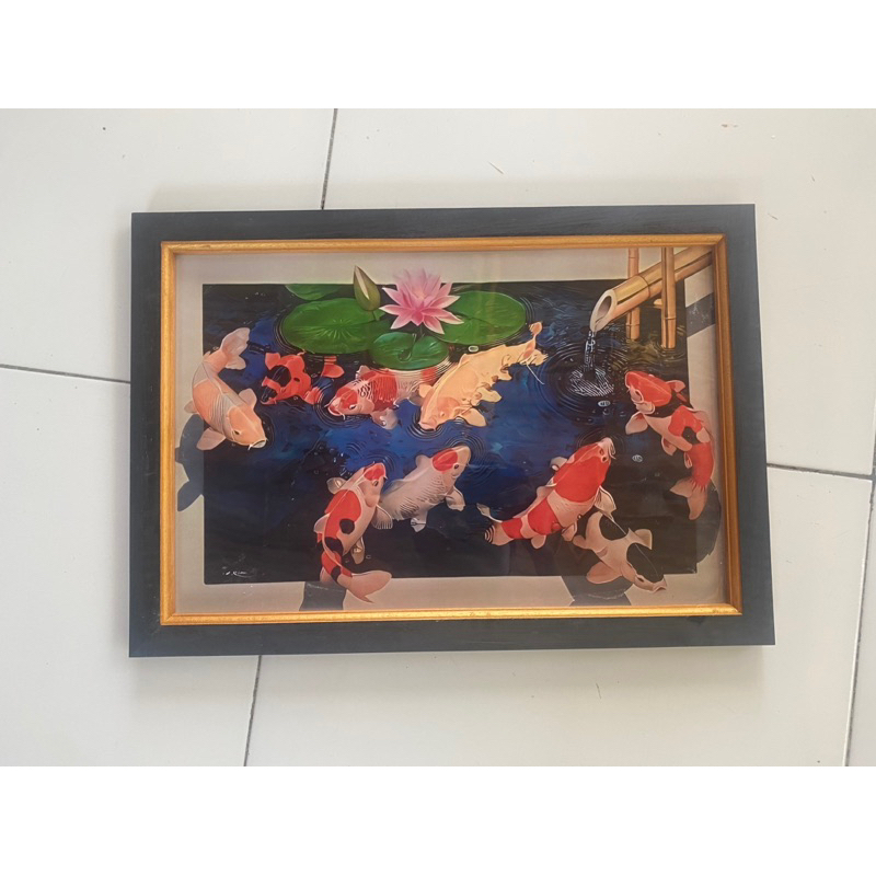 Hiasan Dinding Jumbo Lukisan Cetak Ikan koi dan pancuran air uk:60cm x 90cm