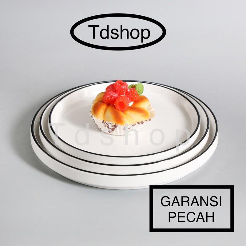 TDSHOP TANITI PIRING KERAMIK MAKAN SAJI PIZZA LIST HITAM POLOS PUTIH