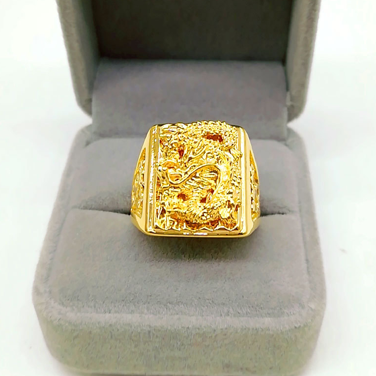 Cincin Naga Gold Adjustable / Cincin Pria Motif Naga Emas Mewah Elegan / Gold Plated Ring Gothic Dra