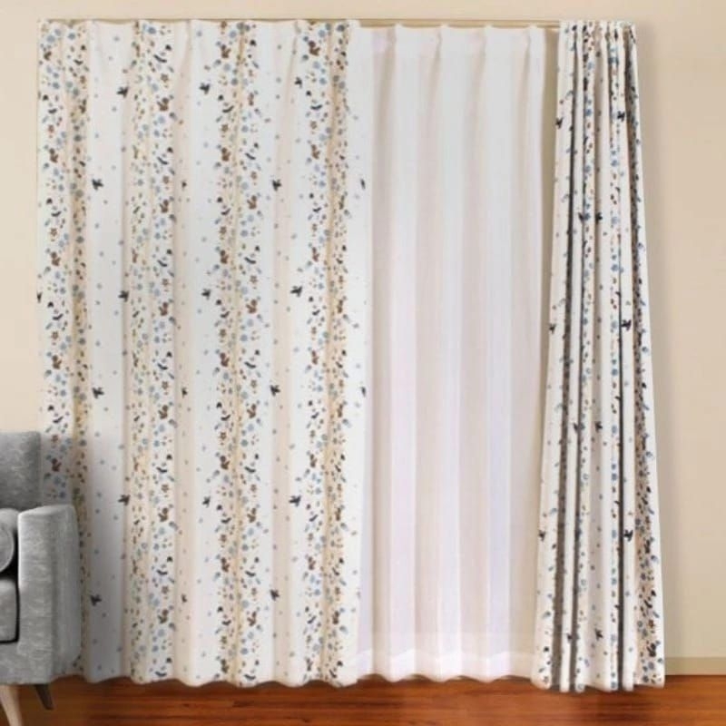 gorden jendela pintu minimalis plisket kawat s 7 lipatan motip daun coklat kangkung biru kangkung hi