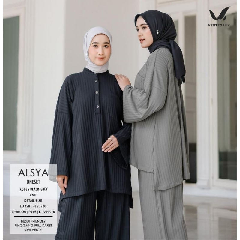 ALSYA ONE SET/ SETELAN TUNIK CELANA POLOS PREMIUM ORI VENTE