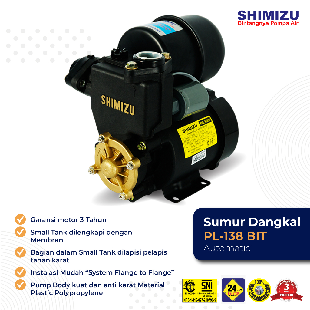 Pompa Air Shimizu PL 138 BIT Otomatis Listrik Auto Pump - Garansi Resmi