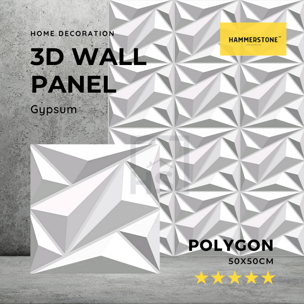 3D Wallpanel Gypsum Semen Polygon 50x50cm/Wall Decoration/Dekorasi Dinding/Interior/Eksterior/Ornamen Dinding/Ornamen Beton/Ornamen Gypsum/Wall Panel 3D Dinding/Hammerstone