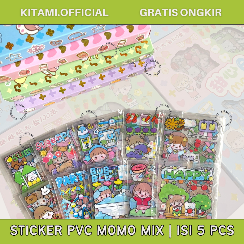 

STICKER MOMO PVC MIX PINK BLUE PURPLE GREEN | CUTE KOREAN STICKER