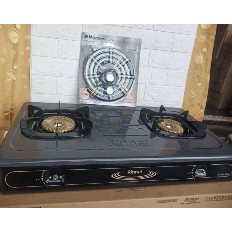 Kompor gas 2 tungku RI-602BGX merk Rinnai Set selang Regulator miyako BATAM