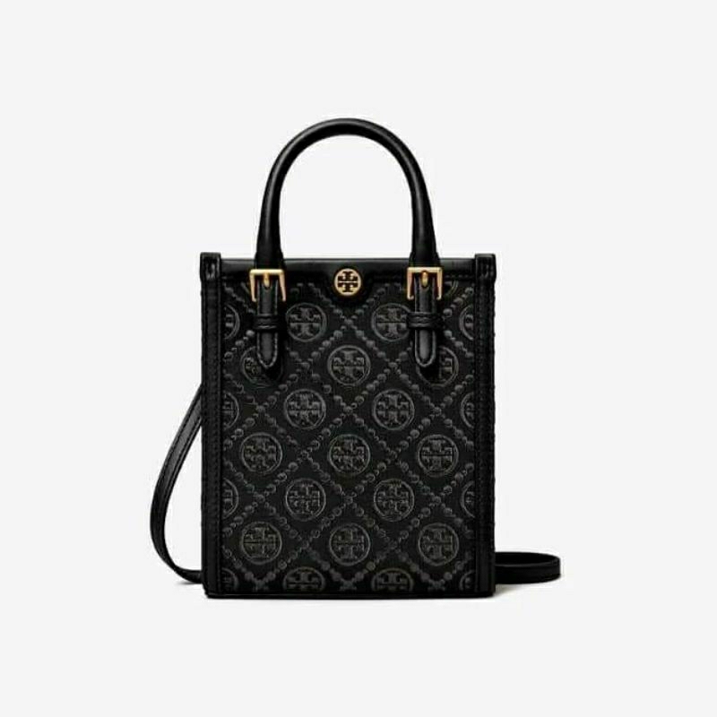 TB Monogram Jacquard Canvas Mini Tote Black Denim