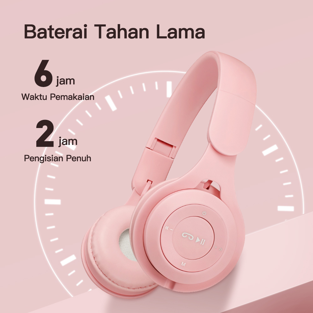 ECLE Y08 Headphone Bluetooth Wireless Headset Bluetooth Noise Reduction HiFi Stereo Powerful Bass Bluetooth Headphone - Pink and White