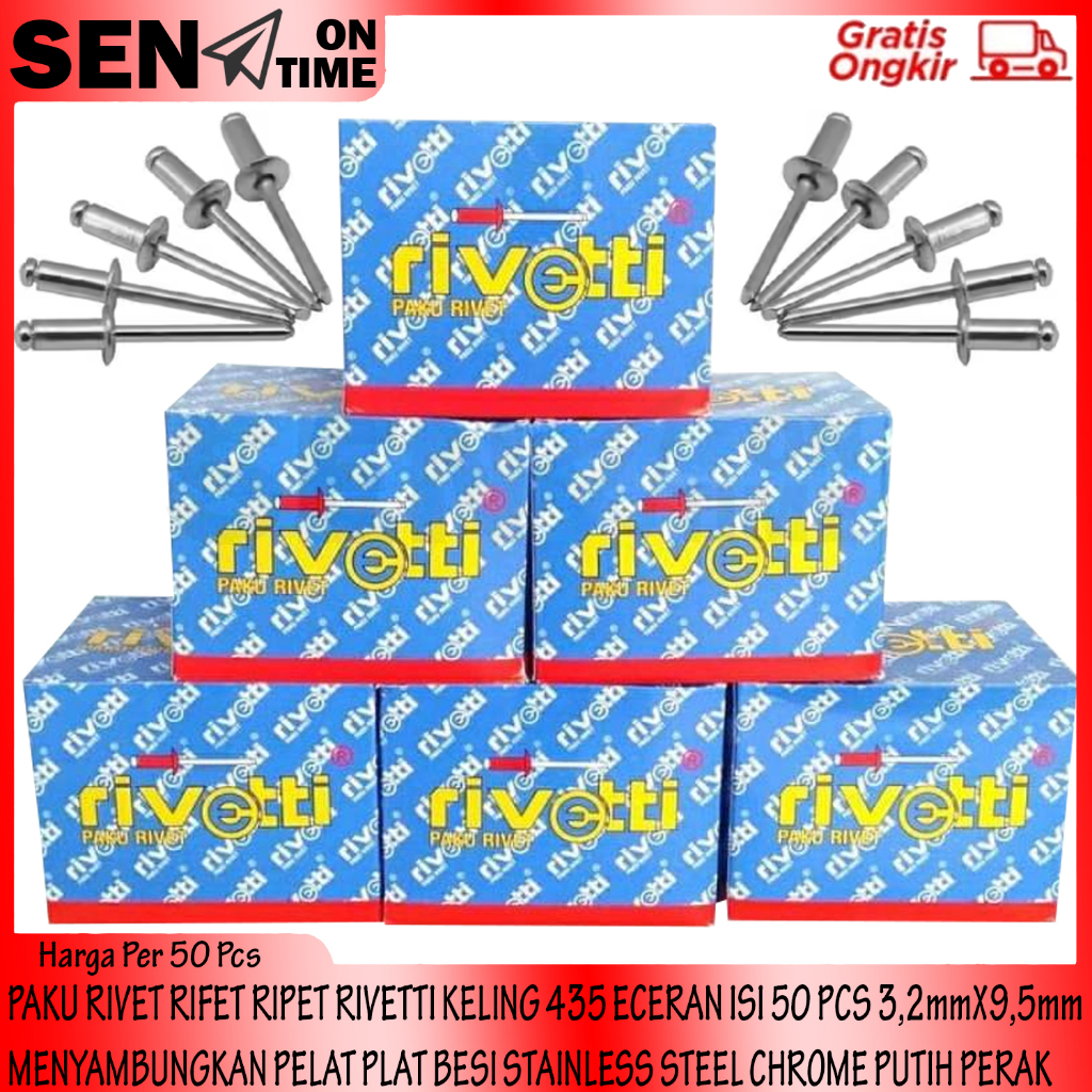 Rivetti Paku Rivet 435 Size 3,2x9,5 Mm Isi 50 Pcs Penyambung Struktur Atap Gagang Plat Tipis Penahan
