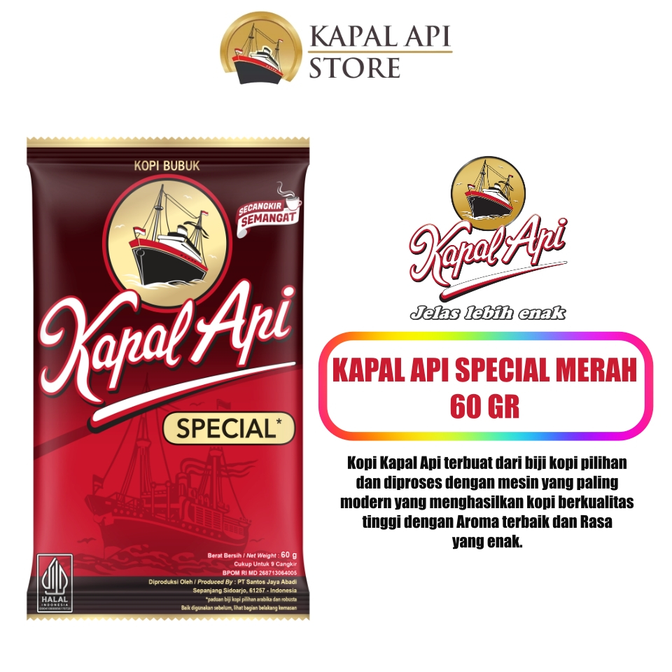 

Kopi Kapal Api Special Merah 60 gr 1 renceng isi 10sachet