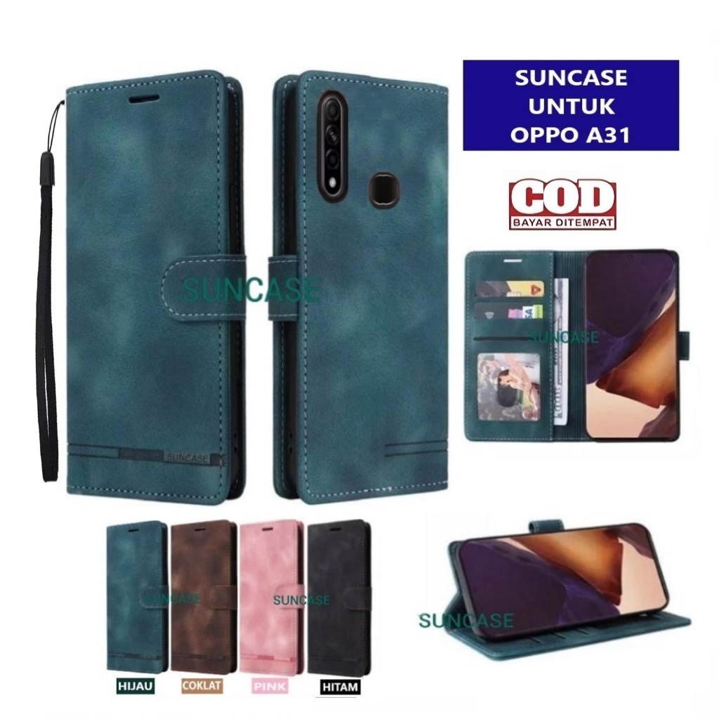 Casing OPPO A31 model flip buka tutup case kulit ada tempat foto dan kartu juga tali hp flip cover