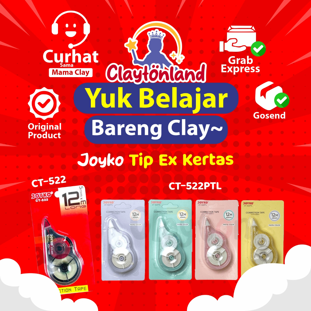 

Correction Tape Joyko CT-522 / Tip Ex Kertas Joyko Pastel/ Tip Ex CT-522PTL