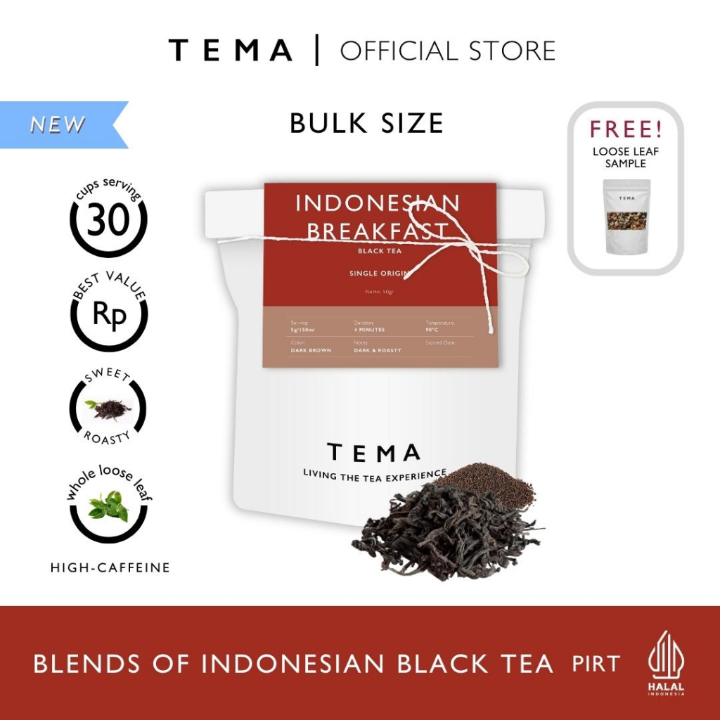 

Indonesian Breakfast - TEMA Tea Loose Leaf Large Pouch - Single Origin - 30 Servings