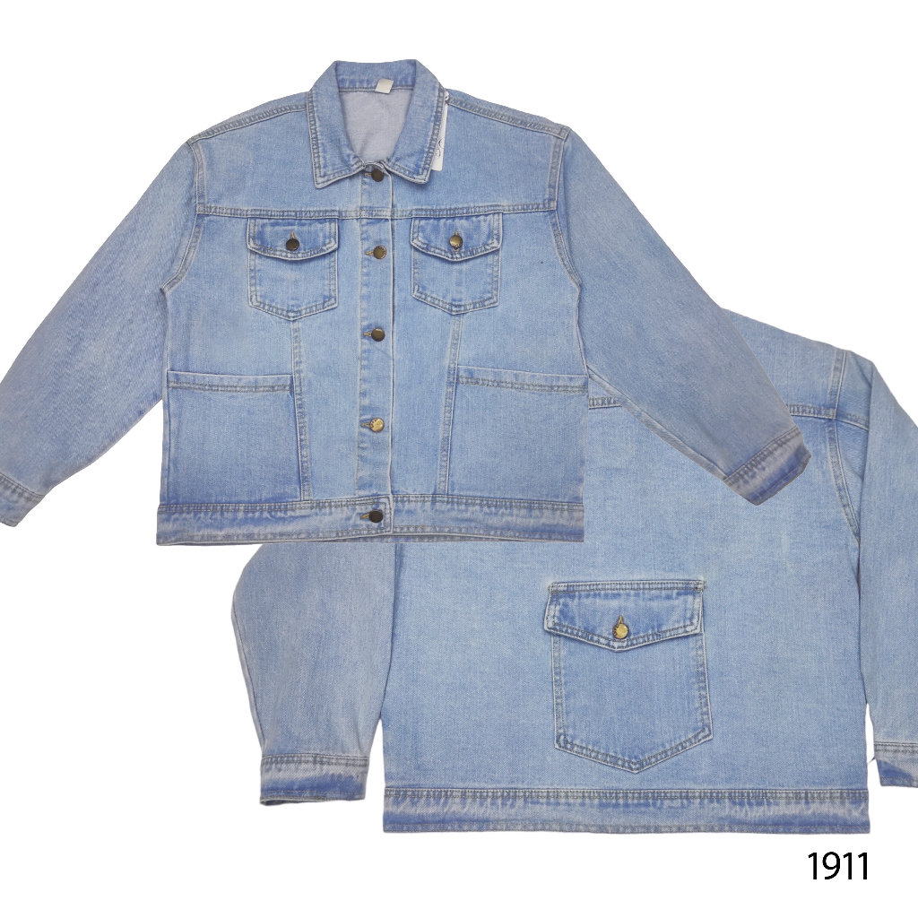 Jaket Jeans Oversize LD 110 - 150 // Jaket Jumbo Saku Wanita Sandwash Denim Premium 1911 Crop