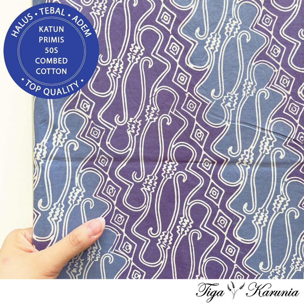 Kain Batik Cap Premium Solo Parang Ungu Biru Lilac Soft Blue KATUN PRIMIS