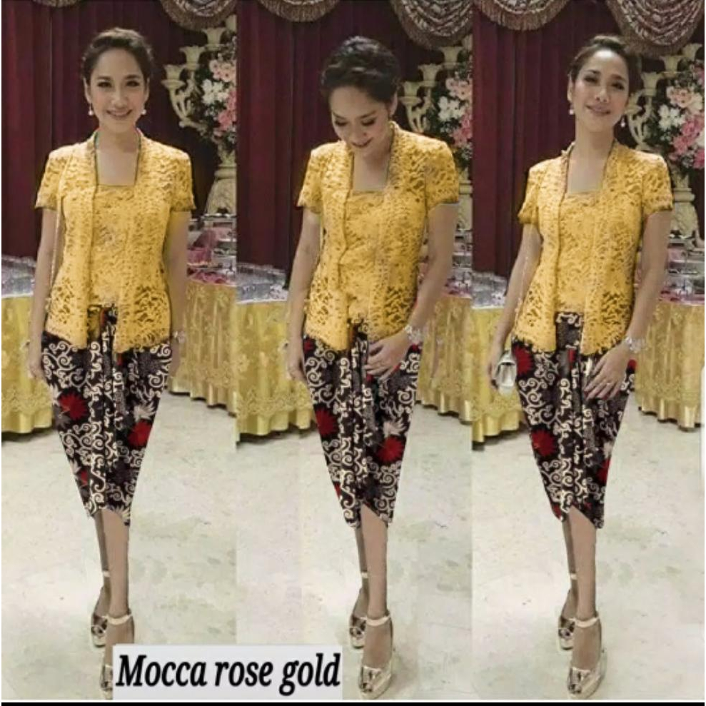 Kebaya Kutubaru Brokat Lengan Pendek Cape Panjang Wisuda Modern Rok Batik 7/8 Duyung Panjang Atasan 