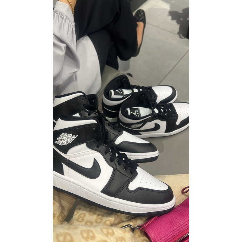 Jordan 1 Mid Women White/black-Panda Mid
