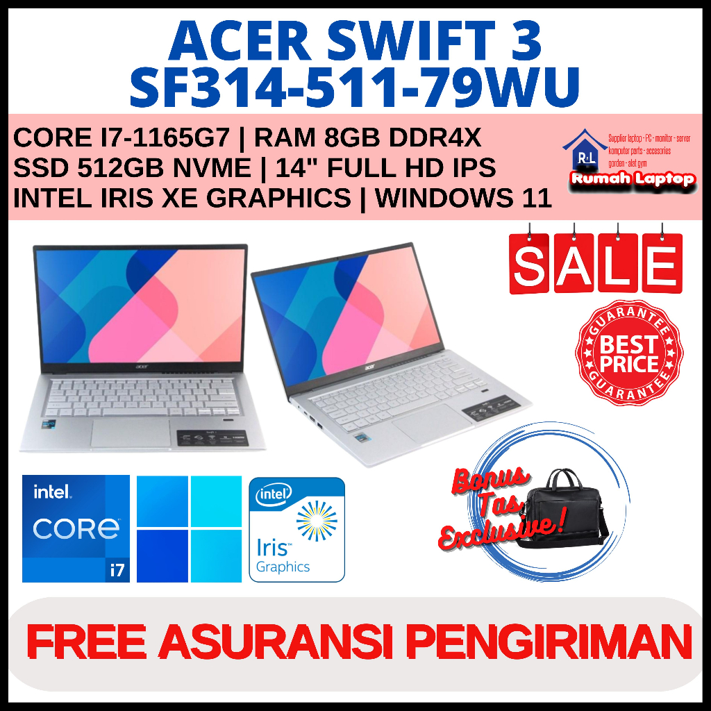 Laptop Acer Swift 3 Sf314-511-79wu Core I7-1135g7 Ram 8Gb Ssd 512Gb Nvme 14" Full Hd Ips Windows 11