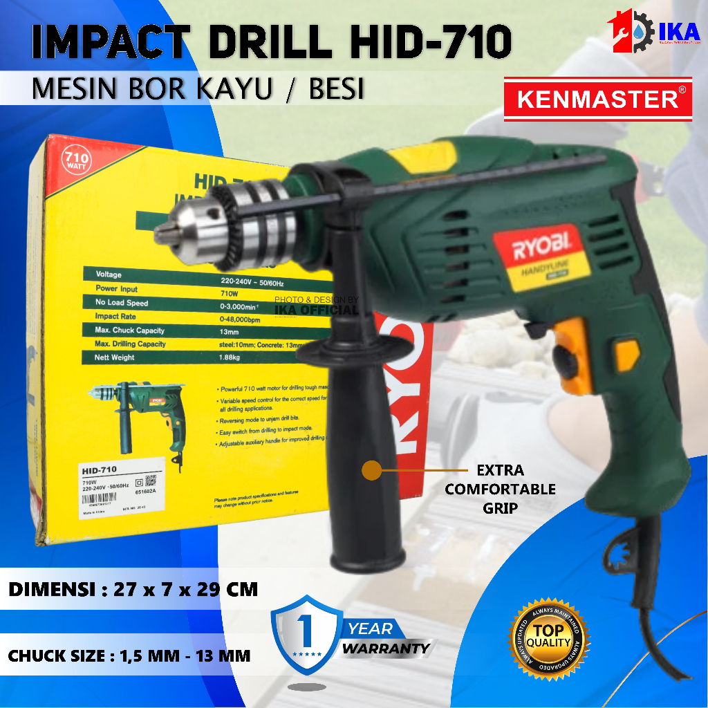 Ryobi HID-710 Impact Drill / Mesin Bor Tangan Ryobi Mesin Bor HID-710 / Impact Drill HID710