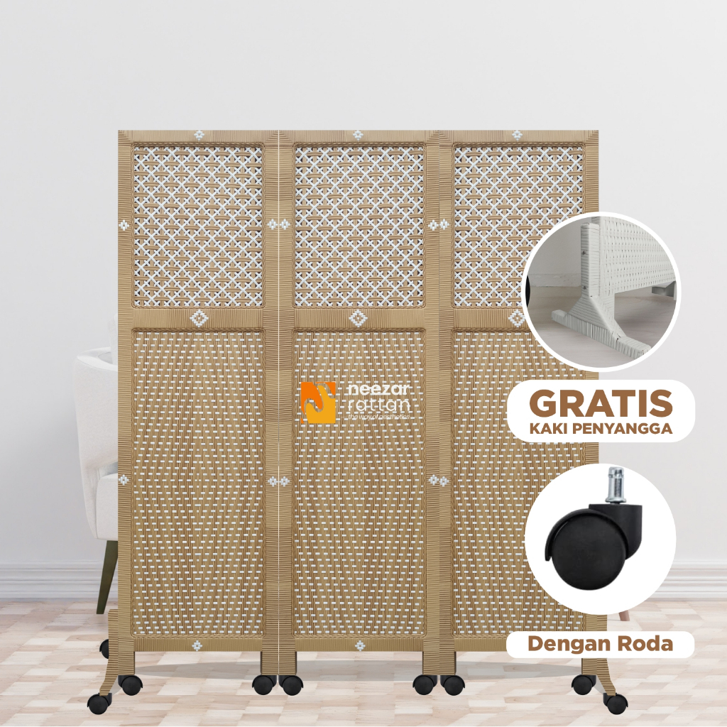READY STOCK - 3 Pintu Sketsel Rotan No.09 Pembatas penyekat Partisi Ruangan Kantor Mushola