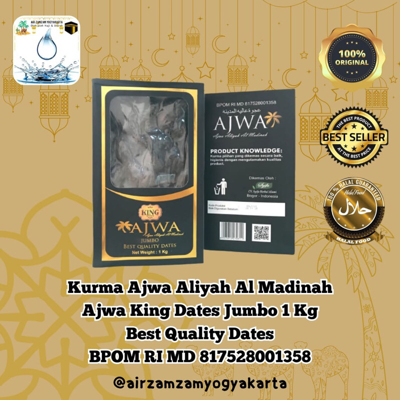 Kurma ajwa aliyah madinah king dates premium size jumbo 1kg