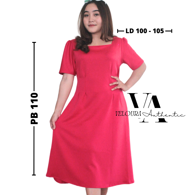 Dress Wanita Elegan Veloura Bahan Scuba Premium Terbaru - Polos Warna Fuchia
