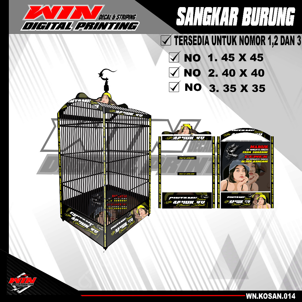 Stiker Decal Sangkar Burung Kotak, Kosan, Persegi, Ebod No. 1, 2, 3 Sangkar kacer,pentet