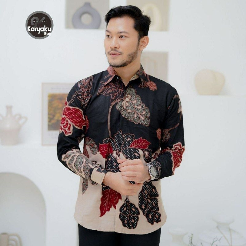 Kemeja batik pria lengan panjang motif bunga mawar,kemeja kantor kemeja seragam pelandang pengantin 