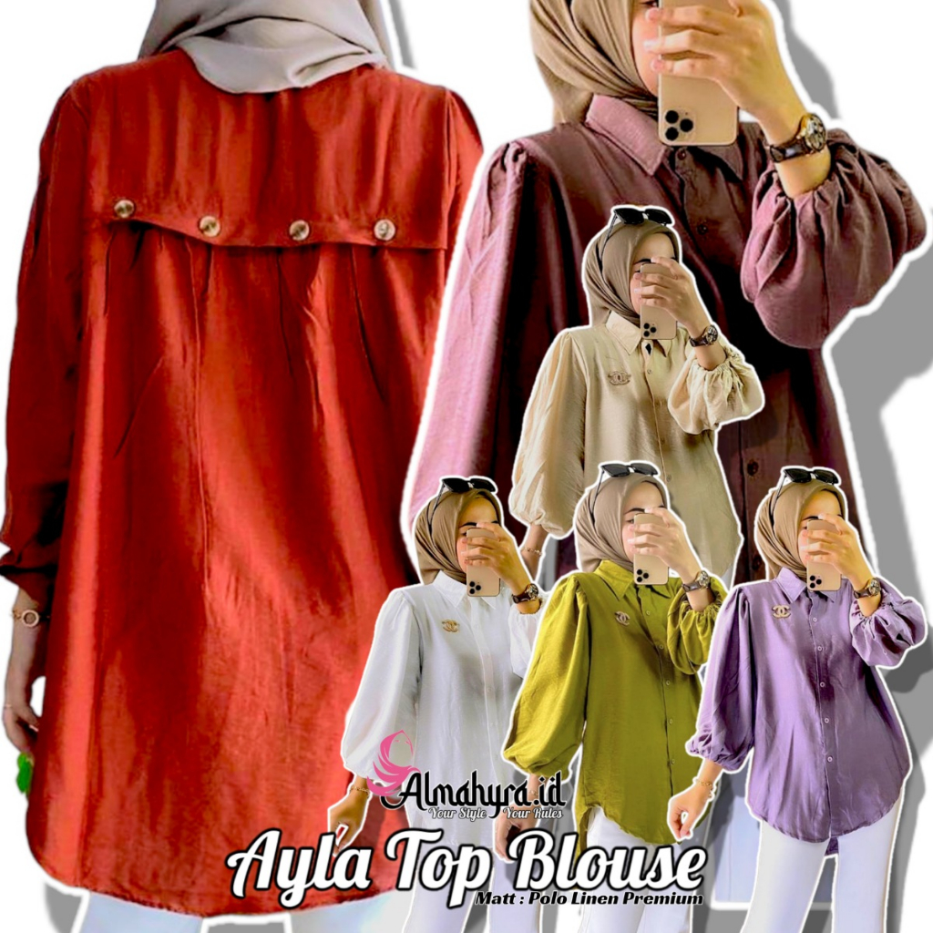 Almahyrarp.ID - AYLA TOP BLOUSE / BAJU ATASAN WANITA TERBARU 2023 / BAHAN POLO LINEN PREMIUM / KEMEJ