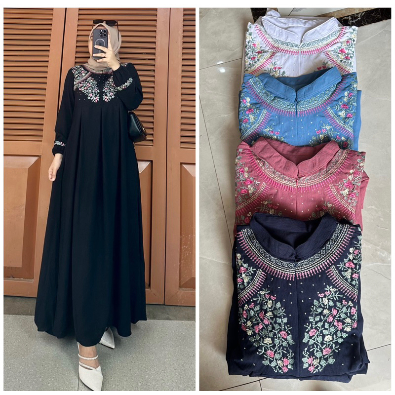 Gamis crinkle bordir / gamis crinkle busui