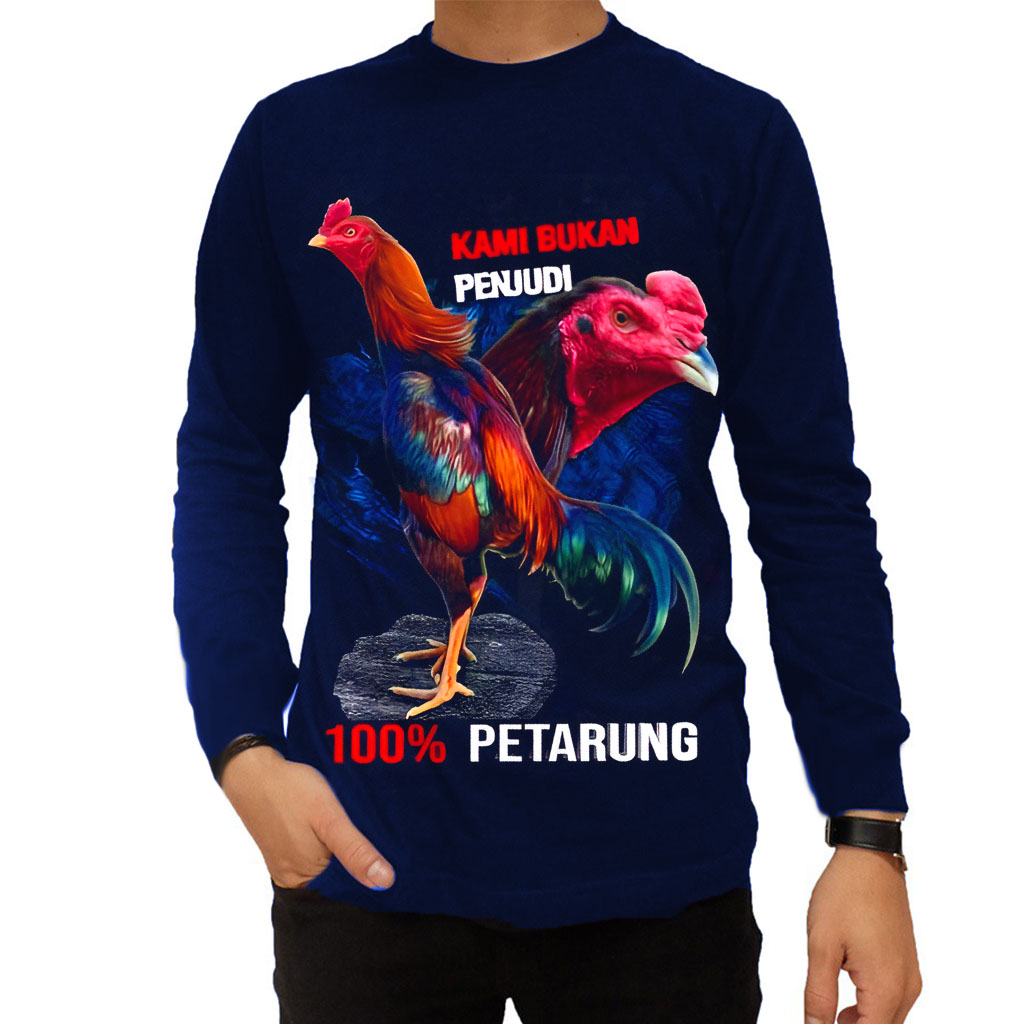 Kaos Lengan Panjang Dewasa Pria Distro Ayam 100% Petarung Baju Keren Terbaru 2023 Murah Tebal Jumbo