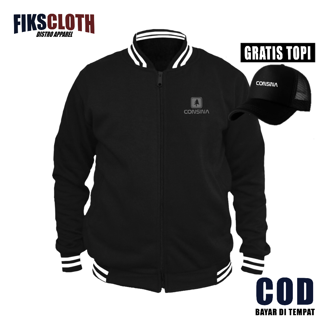 BONUS TOPI  Jaket Consina Silver Premium Free Topi / Jaket Baseball Varsity Pria Wanita Bahan Katun 