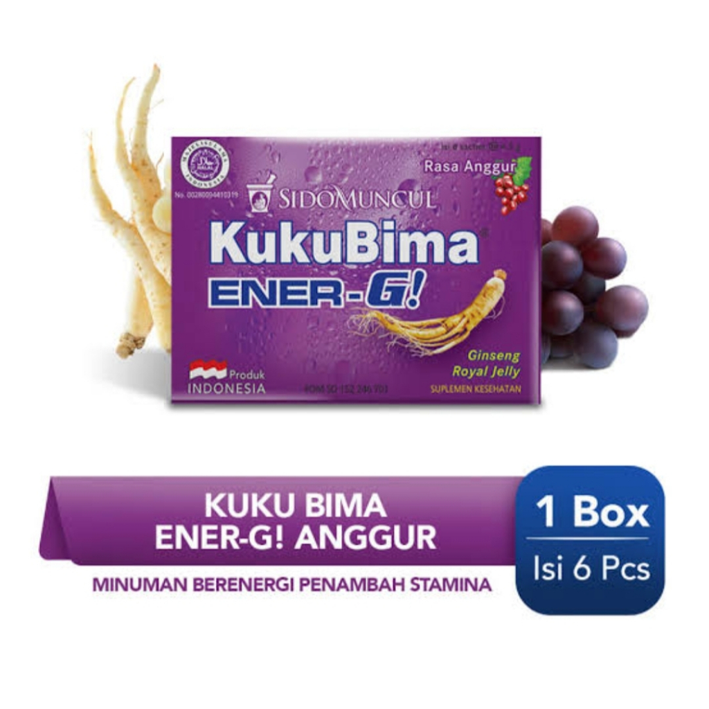 

Kuku Bima Ener-G! Anggur Minuman Penambah Stamina Isi 6 Sachet