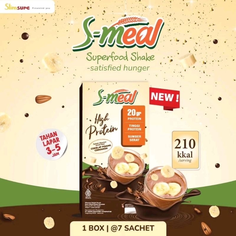 

[S-Meal] 7 Sachet Minuman Serbuk Protein Super Food Shake Coklat Pisang Cinnamon Vitamin