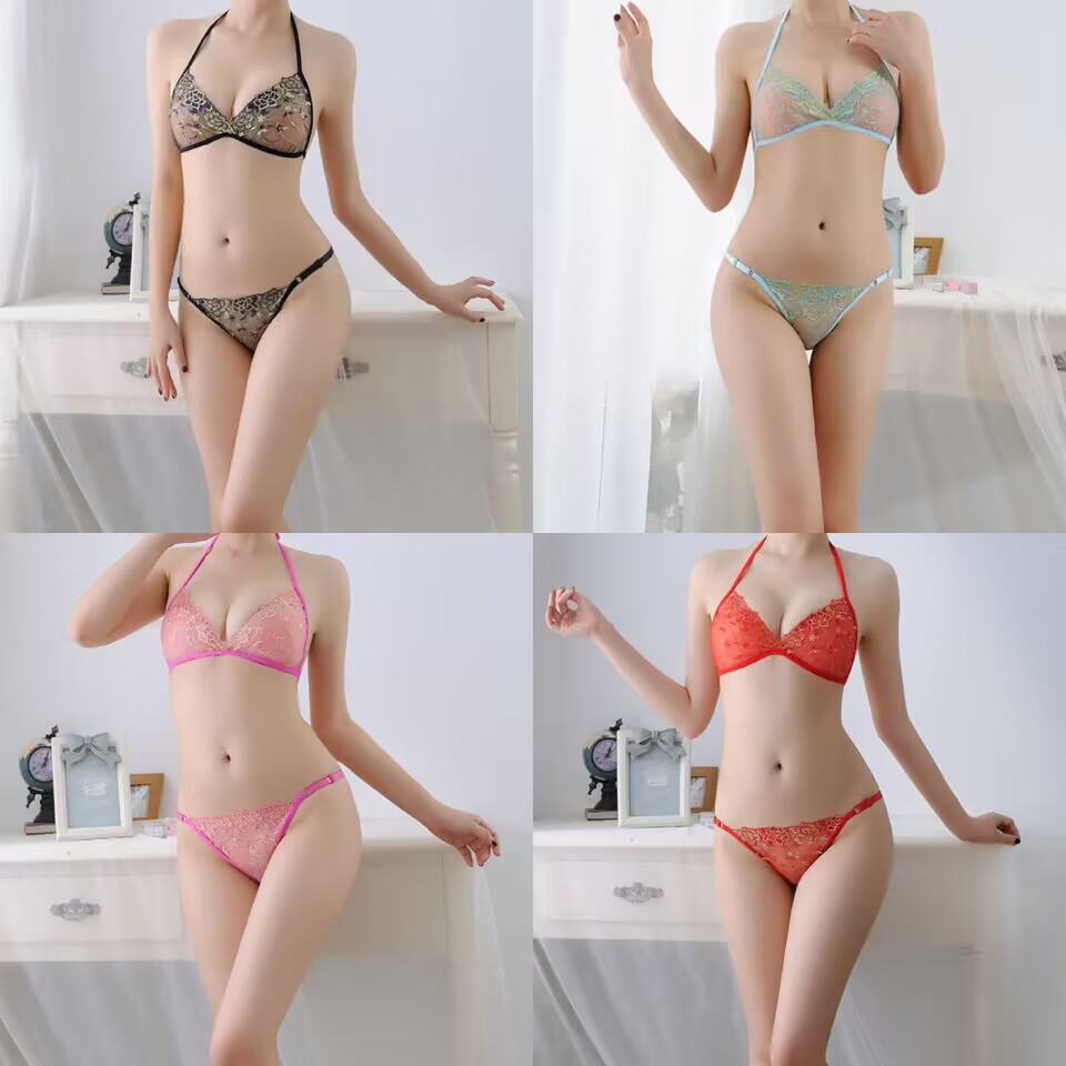 big sale dezenna set bra wanita sexy bikini floral transparan bra g string big size 5a137