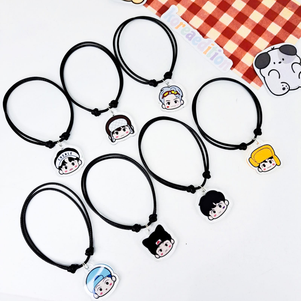 Gelang Tali Hitam NCT Dream Candy Chibi Character Bracelet Akrilik Charm Kpop NCTzen Mark Renjun Jen