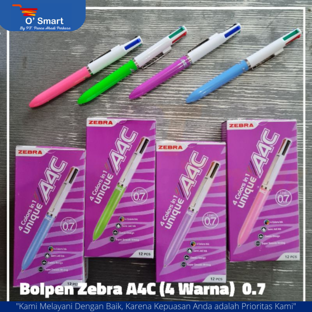 

PENA ZEBRA MULTIFUNCTION A4C BIRU/PINK/UNGU/HIJAU