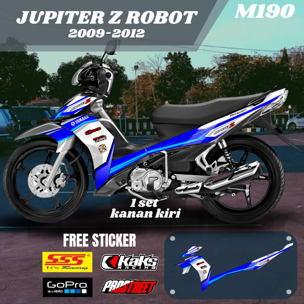 Lis Striping Sticker Variasi Aksesoris List Stiker Pelindung Body Logo Emblem Motor Yamaha Jupiter Z Robot M190 Tahun 2009 2010 2011 2012 Skotlet Cutting Sticker Decal Semi Full Body Design Warna Keren Desain Motif Racing Simple Thailook Terbaru Original