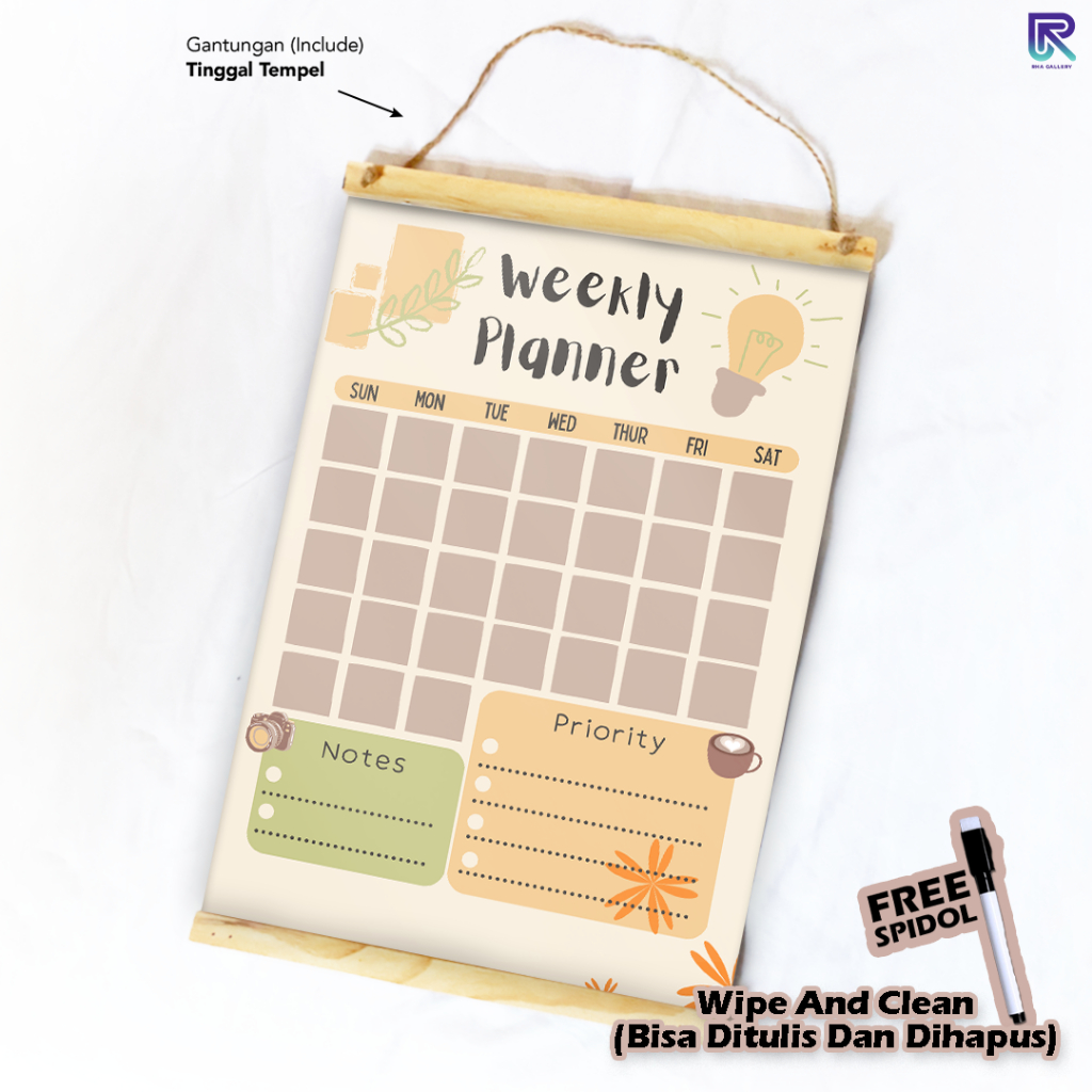 

RHA GALLERY Planner Schedule Daily Weekly Jadwal Mingguan Wipe And Clean List Jadwal Tulis 32x48 CM