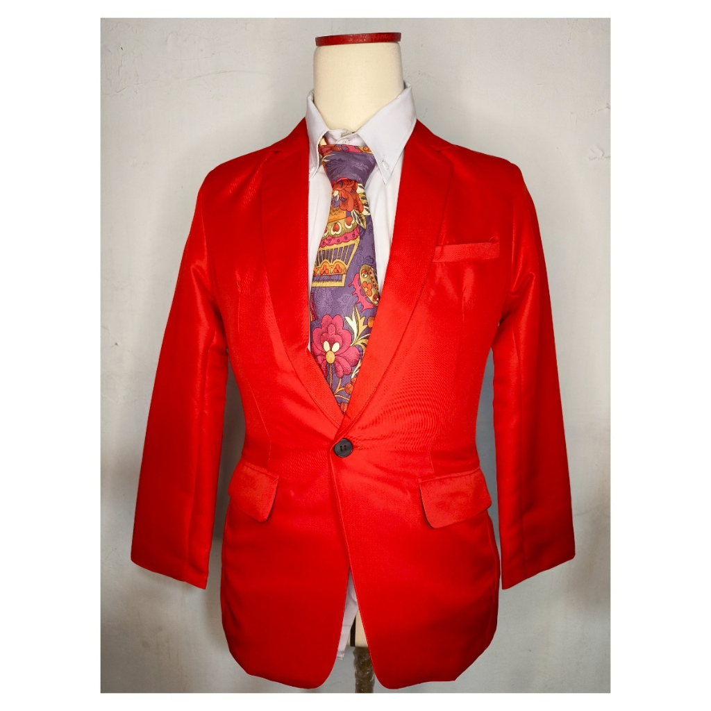 JAS/BLAZER MERAH CABE: PUSAT, JAS PRIA SLIM FIT MERAH CABE POLOS KEREN KANCING 1 FORMAL CASUAL FULL 