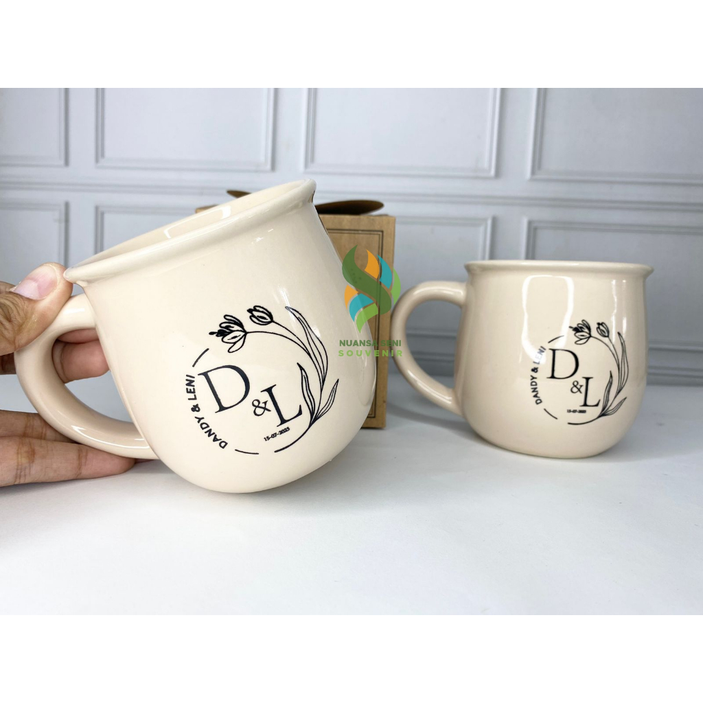 Souvenir Gelas Minum Cangkir Antik Keramik Warna Tumbler Mug Gentong Cup Porselen Sablon Custom