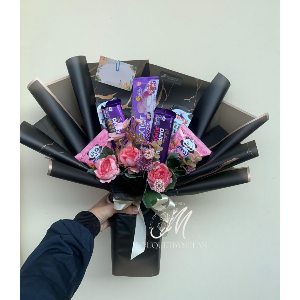 

buket snack dairymilk susu dan bunga pembuatan cepat siap kirim